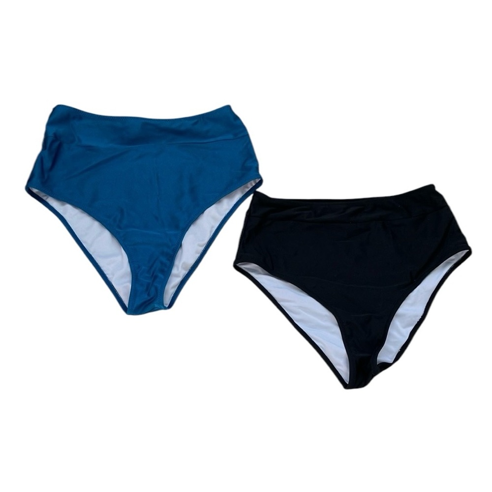 Bundle of 2 high waisted Cupsshe bathing suit bottoms blue, black size medium